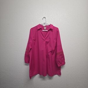 Chico's Vibrant Pink Blouse with Lace Accents Size 3